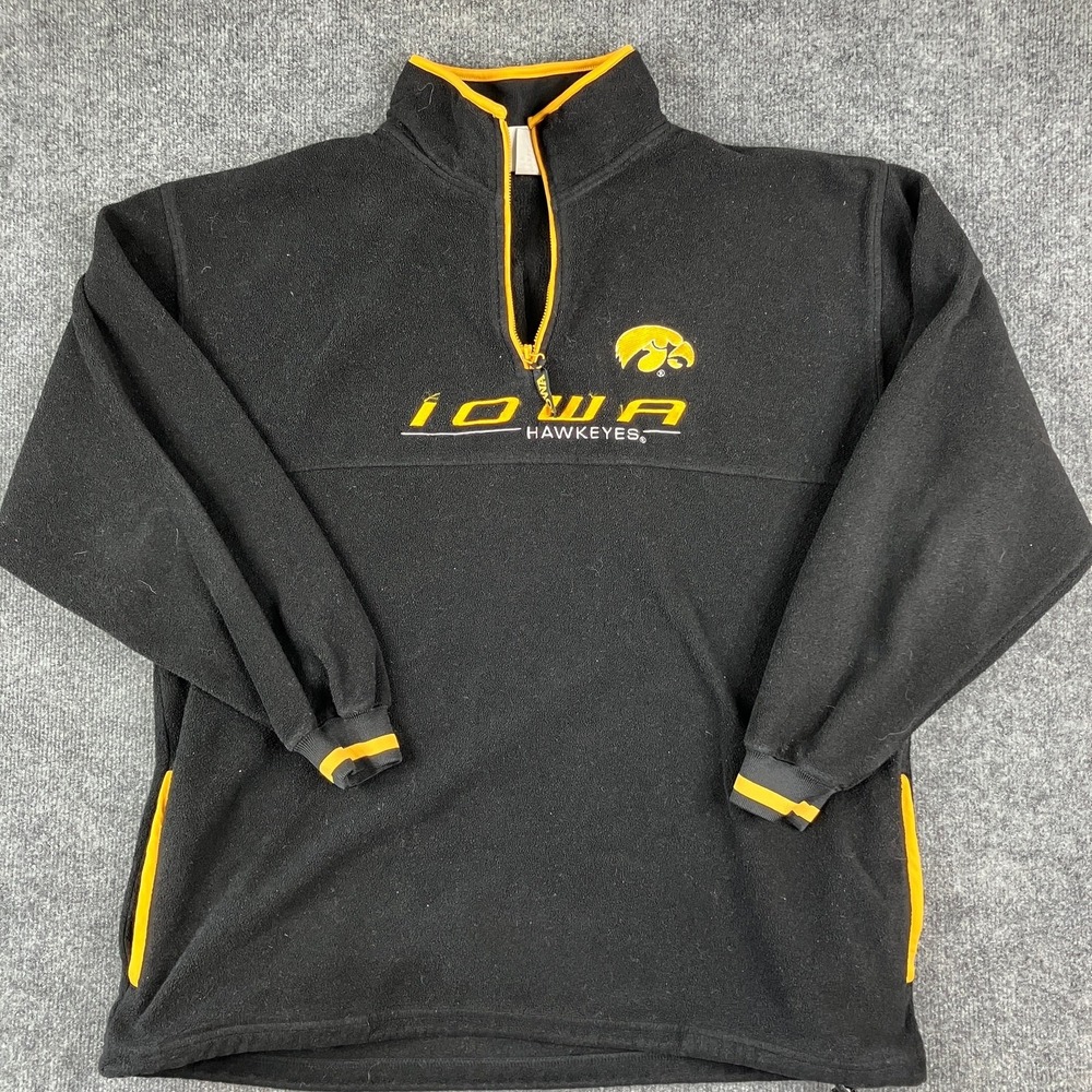 Lee Sport Pullover Mens XL Black Iowa Hawkeyes Fleece Quarter Zip Embroidered